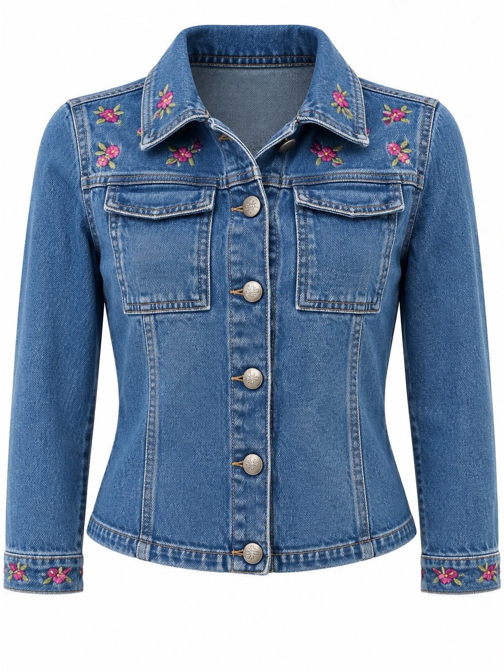 Casino Jeans Y2K Floral Embroidered Denim Shrunken Jacket Blue